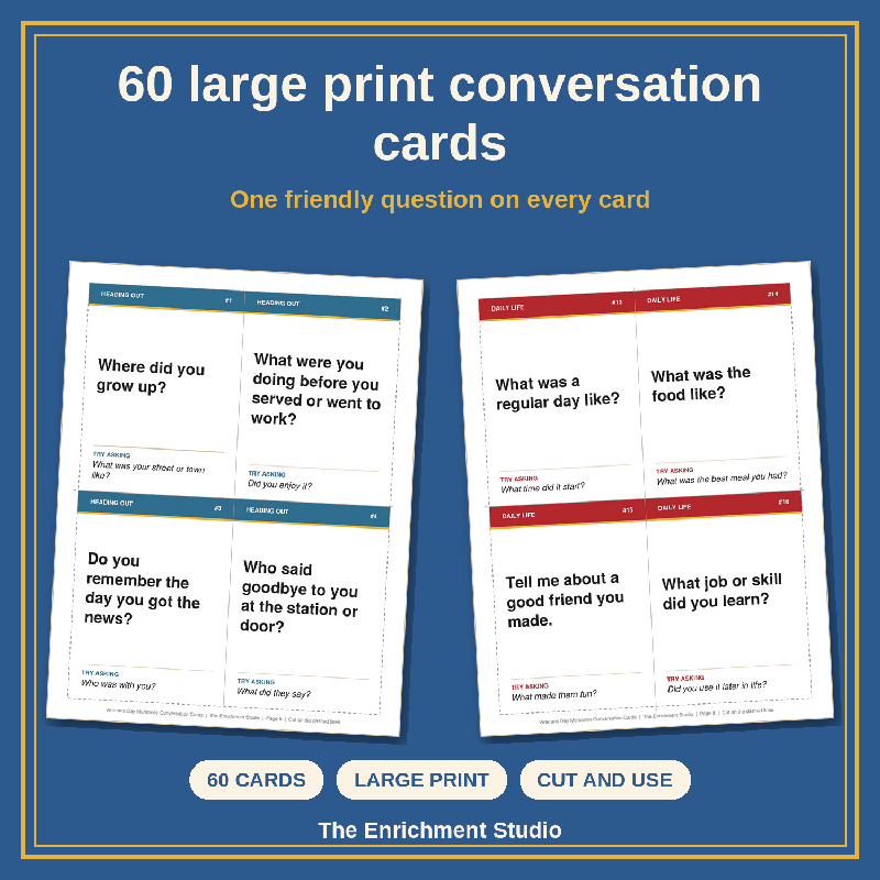 Veterans Day Memories: Large Print Conversation Cards for Senior Living and Memory Care