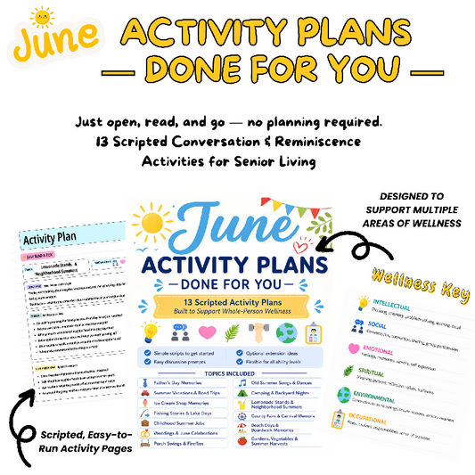 June No-Prep Activity Plans for Seniors | 13 Done-for-You Conversation & Reminiscence Activities for Senior Living