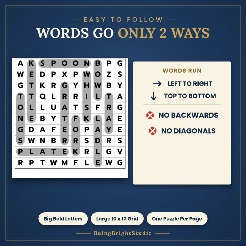 Extra Large Print Word Search for Seniors, 200 Printable Puzzles, Bingo Bonus, US Letter and A4