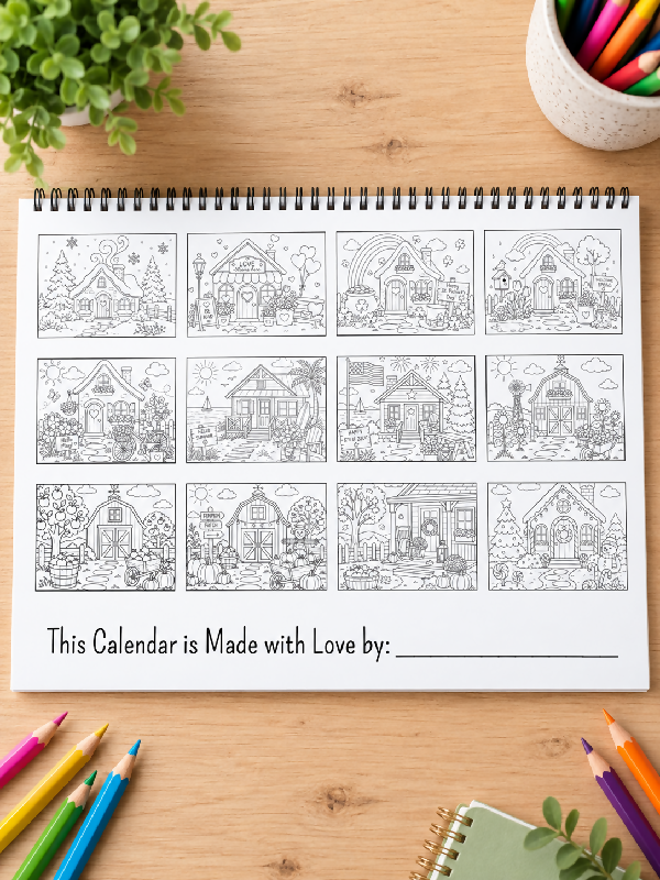 2027 Color Your Own Calendar, DIY Make Your Own 12 Month Wall Calendar, Great Gift to Give to Families