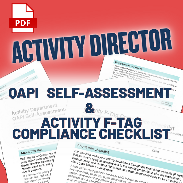 Activity Director QAPI Self-Assessment & F-Tag Compliance Checklist | Skilled Nursing Survey Prep | Life Enrichment Fillable PDF