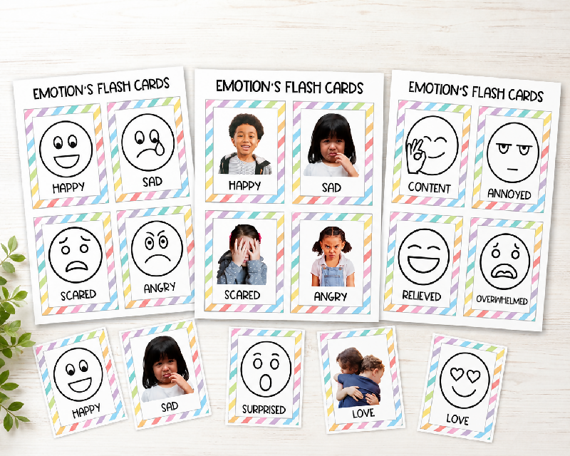 Emotion Flashcards 2 Versions, Photo Facial Expressions & Emotions Icon