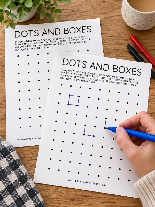 FREE RESOURCE - Printable Dots and Boxes Board, 4 in a Row Board - Printable Games for 1:1 Activities or Peer Leisure Activities