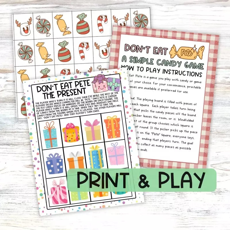 Don't Eat Pete the Present Easy Candy Game, Small Groups or 1:1 Activity for Christmas