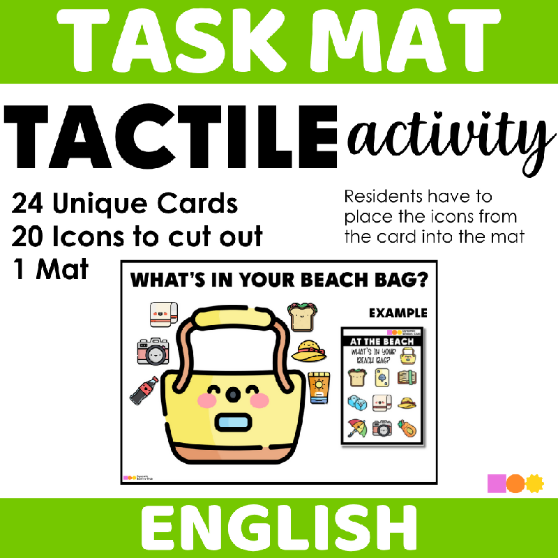 Summer Sensory Task Mat: What's in My Beach Bag? Hands-On Interactive Activity for Seniors, Memory Care & Sensory Engagement