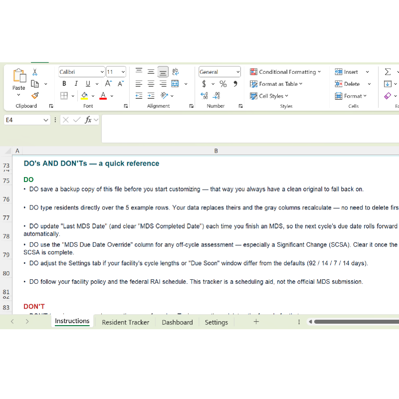 MDS Care Plan Tracker Excel Template | Nursing Home mds Coordinator Tool | R.A.I Schedule, Due Dates, Dashboard | SNF LTC