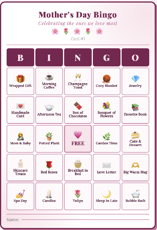 Mother's Day Bingo
