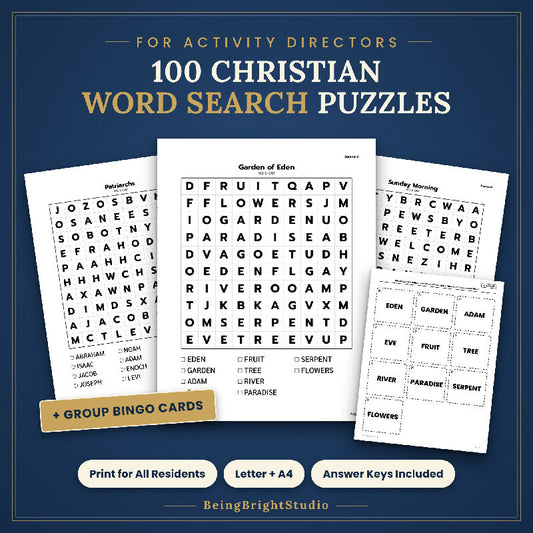 Extra Large Print Christian Word Search for Activity Directors, 100 Printable Puzzles, Bonus Bingo Cards