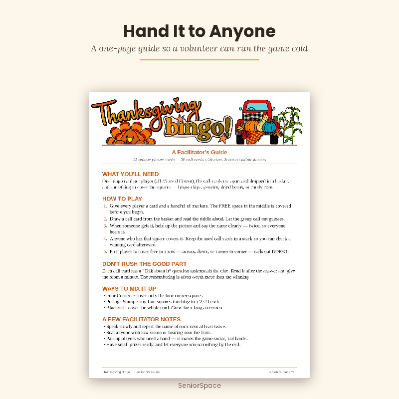 Thanksgiving Picture Bingo, 25 Printable Cards, Call Cards with Clues, Discussion Questions