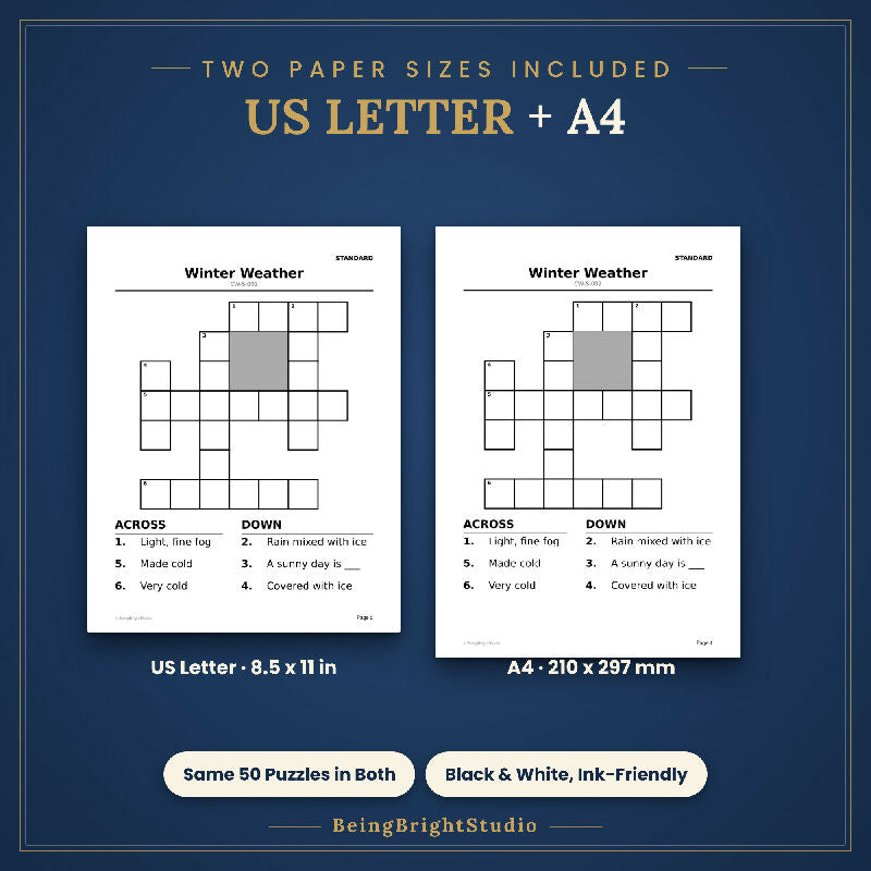 Winter Crossword Puzzles for Seniors, 50 Extra Large Print Pages, Group Activity, Answer Keys