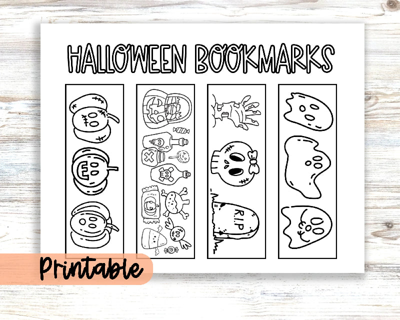 Halloween Coloring Bookmark Set, Autumn Craft and Reading Activity