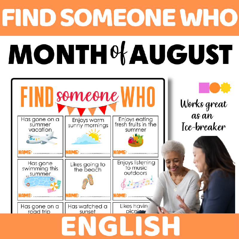Find Someone Who Activity for Seniors - August-Themed Icebreaker Game for Senior Living and Group Activities - Fun Group Activity for Cognitive Stimulation and Social Connection