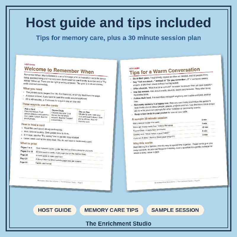 Remember When Men's Edition: Large Print Conversation Cards for Senior Living and Memory Care