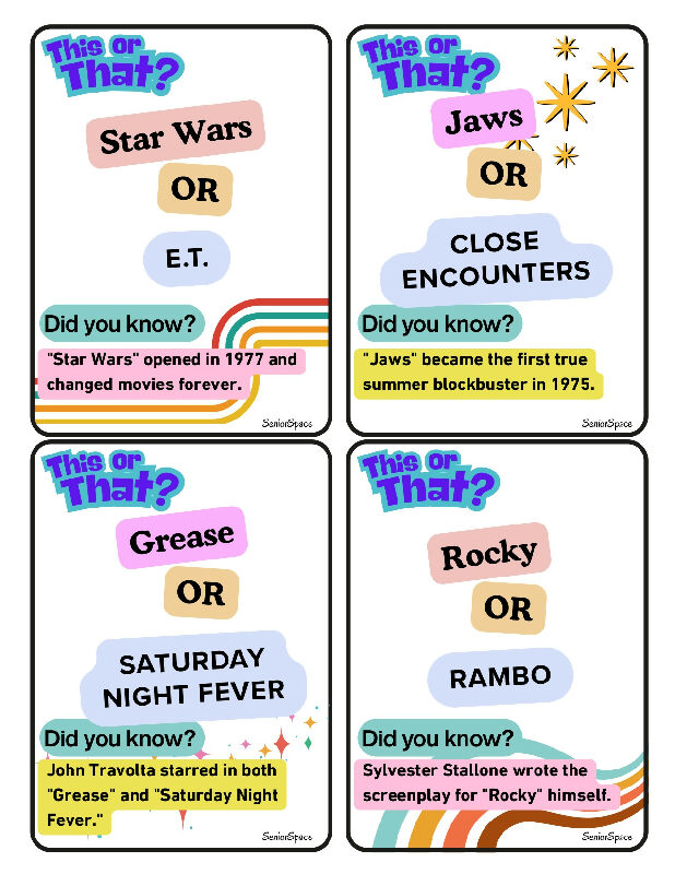 This or That? 200 Reminiscence Cards for Dementia & Seniors | 60s 70s 80s Conversation Starters | Activity Director Printable Memory Care Game