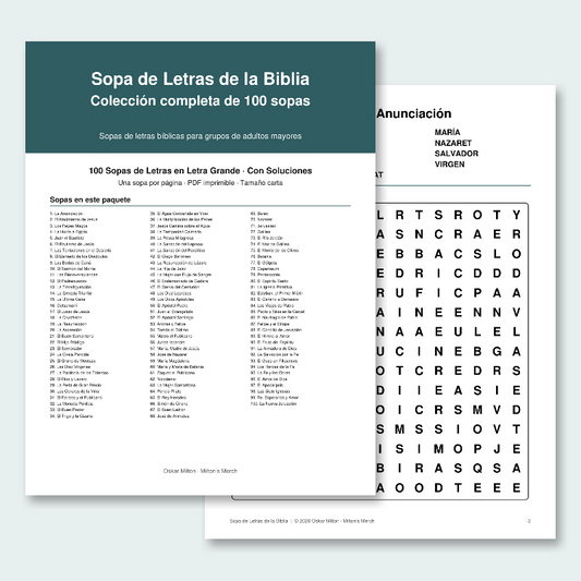 Sopa de Letras de la Biblia: 100 Large Print Spanish Bible Word Search Puzzles for Seniors (Printable PDF)