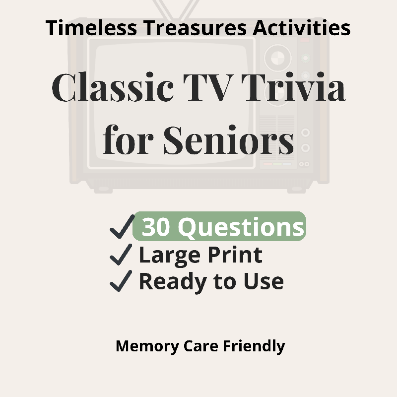 Classic TV Trivia for Seniors (1950s–1980s) | Memory Care Printable Game