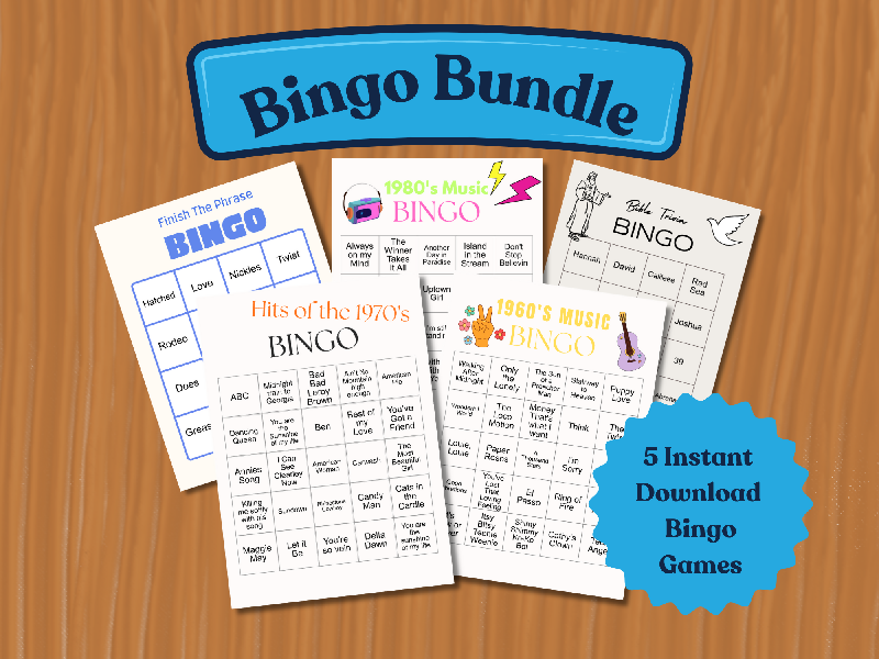 Bingo Game Bundle - Including 3 music bingos and 2 trivia bingos