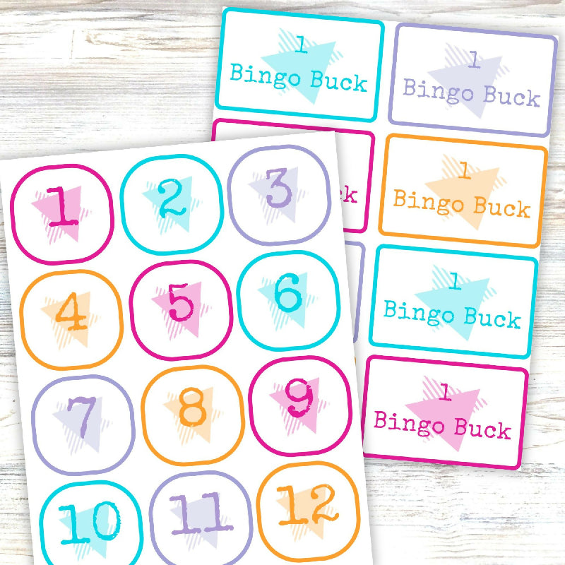 80's Flashback Bingo, Include Number Calling Cards, Bingo Bucks, Markers, and 50 Retro Themed Printable Boards, Senior's Birthday Party Game