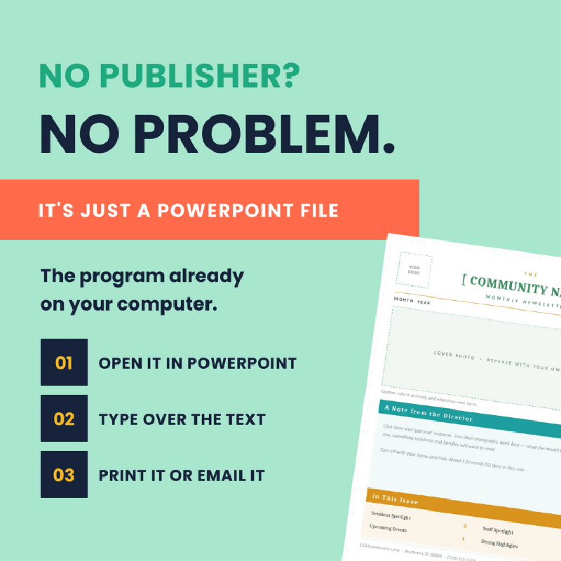 Newsletter Template | Editable Monthly PowerPoint Newsletter | 2 Styles 4 Pages Each | Publisher Alternative