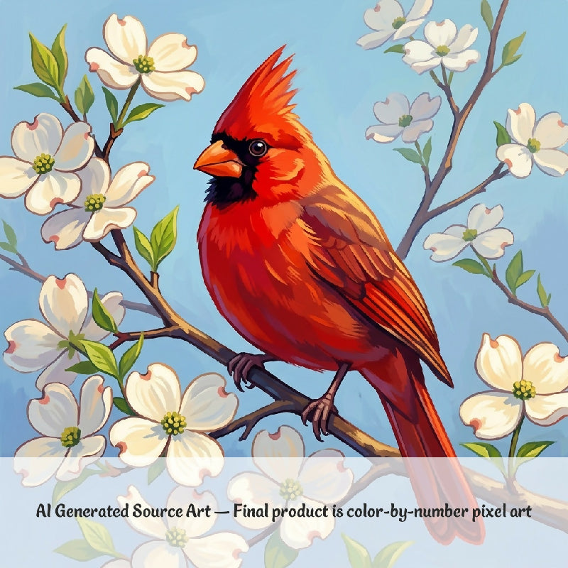 Cardinal on Dogwood Branch Collaborative Color by Number | Giant Group Activity Poster | Nature Activity | Watercolor Style