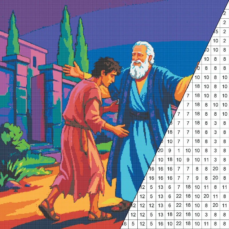 Prodigal Son Collaborative Color by Number | Giant Group Activity Poster | Biblical Art | Watercolor Style