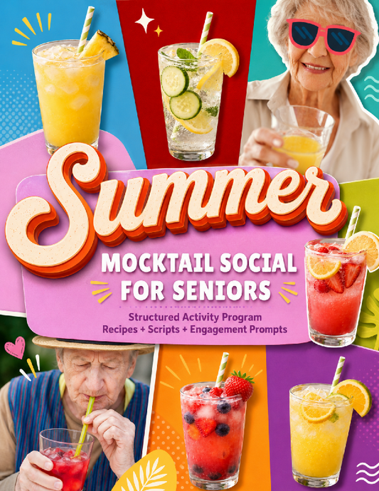 Summer Mocktail Social for Seniors | Activity Program with Recipes, Scripts & Engagement Prompts