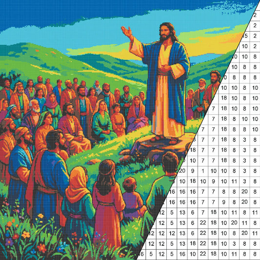 Sermon on the Mount Collaborative Color by Number | Giant Group Activity Poster | Biblical Art | Watercolor Style