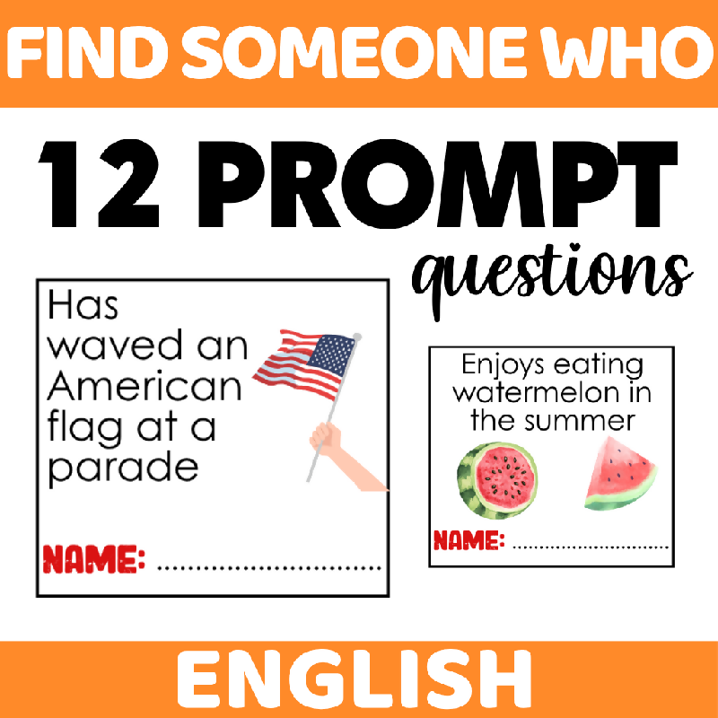 Find Someone Who July Theme - 4th of July - Independence Day / Fourth of July Included
