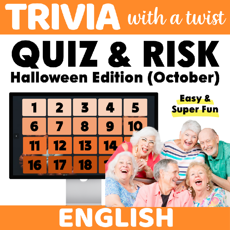 Quiz and Risk October Edition | Cognitive Stimulation Halloween Trivia Activity for Older Adults & Senior Groups