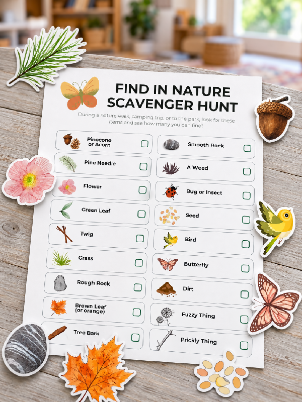 Nature Scavenger Hunt Bundle, Outdoor Games Camping Theme Activity: Nature, Colors, Selfies & Camping Edition