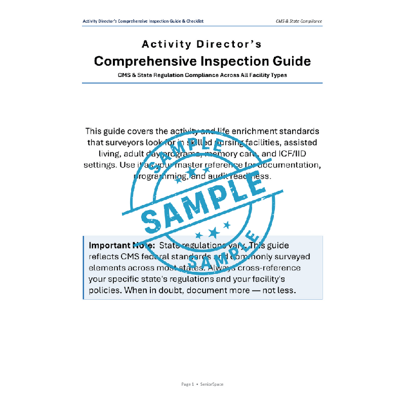 Activity Director Inspection Guide & Checklist | CMS F679 F680 Compliance | Nursing Home Assisted Living Memory Care Printable PDF