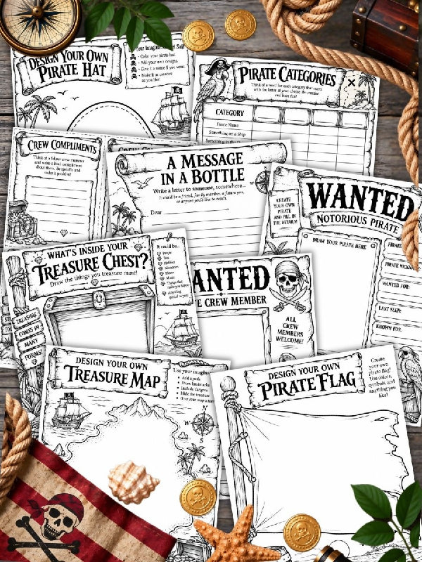 Pirate Coloring Pages, and Multiple Pirate Activity Pages - TR Protocols Included