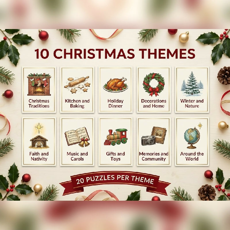 200 Large Print Christmas Word Searches + Bingo Calling Cards – Group Activity Set