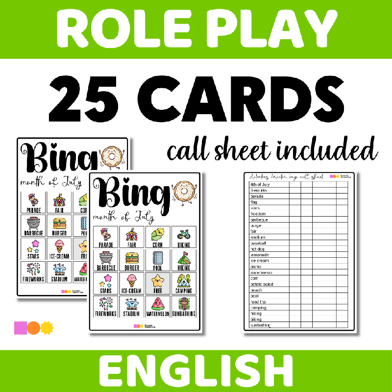 Bingo Game Month of July Theme - Low Prep Activity - Print and Go