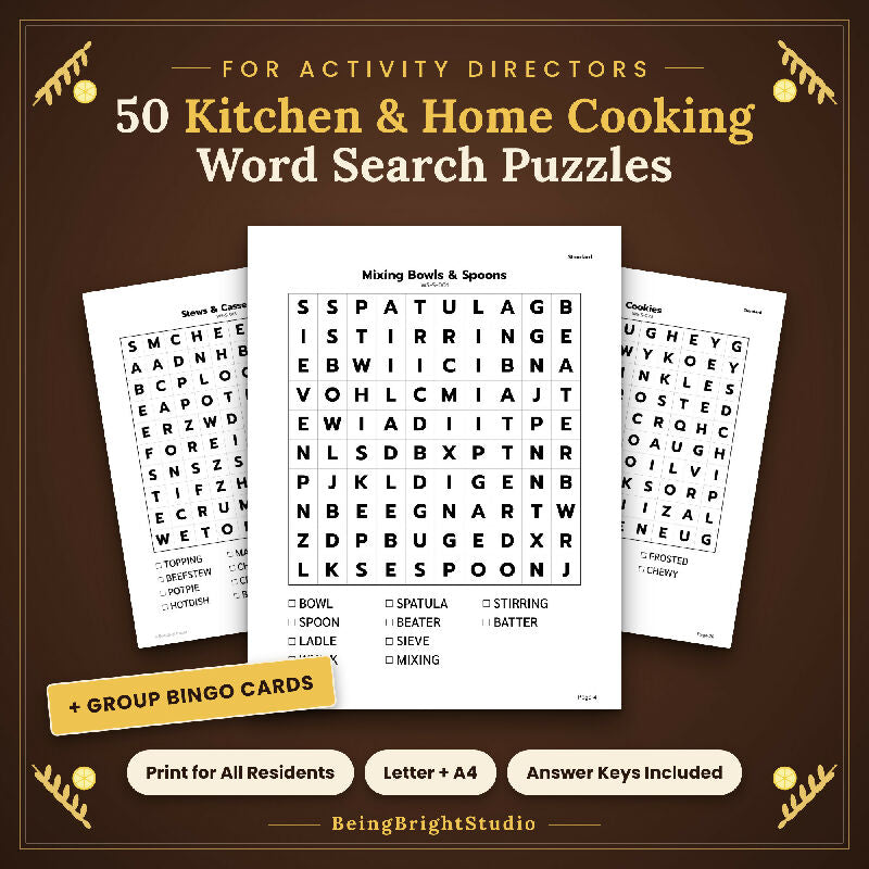 Kitchen Crossword Puzzles for Seniors, Large Print, 50 Home Cooking Crosswords, Group Activity