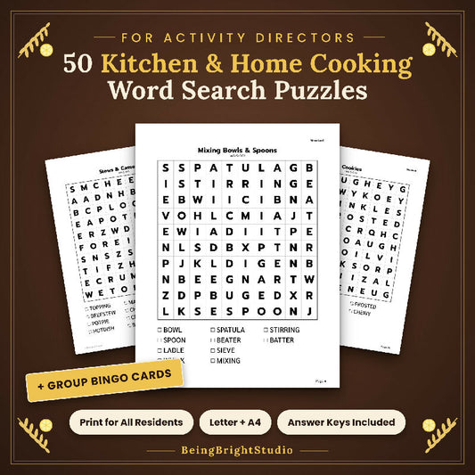 Kitchen Crossword Puzzles for Seniors, Large Print, 50 Home Cooking Crosswords, Group Activity