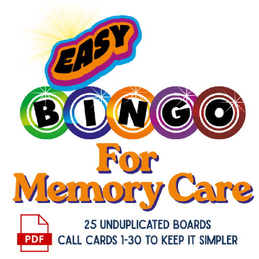 Easy Bingo for Memory Care, Large Print Dementia Activity, 25 Printable 3x3 Bingo Cards with Calling Cards & Facilitator Instructions