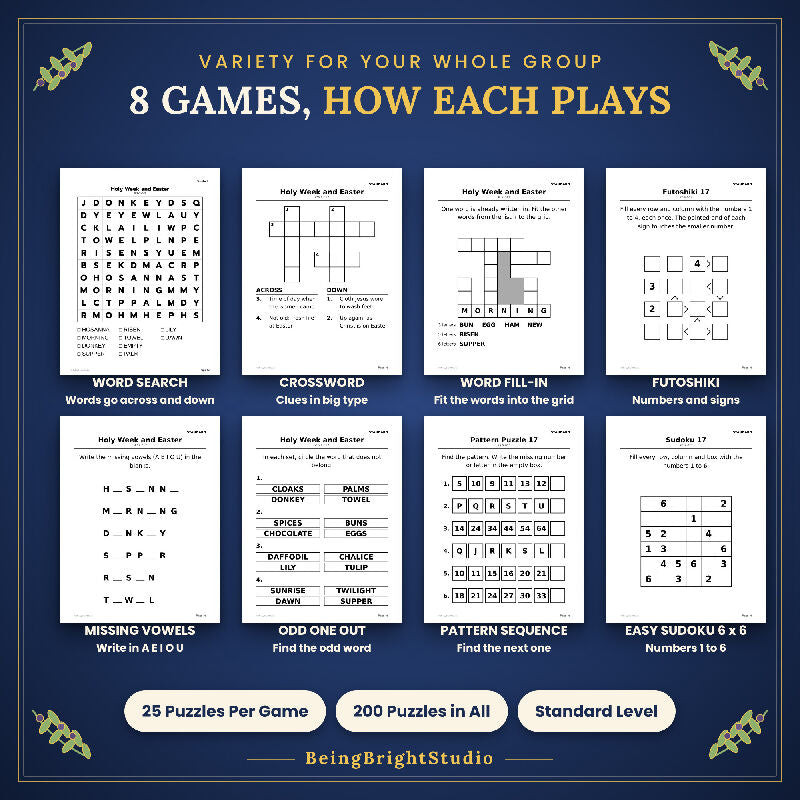 Christian Brain Games for Seniors | 200 Bible Puzzles | Activity Director Pack