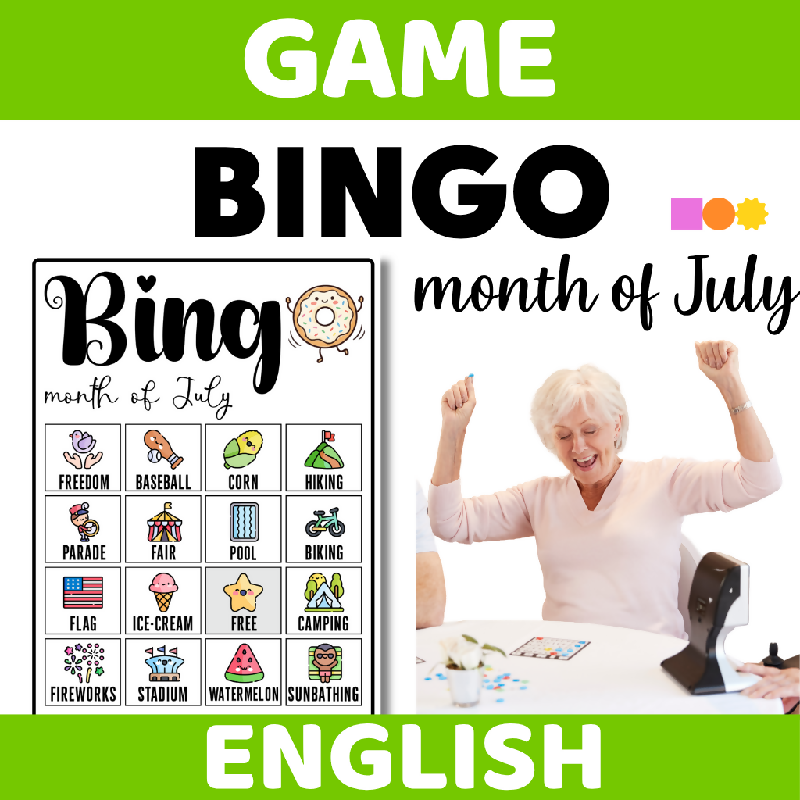 Bingo Game Month of July Theme - Low Prep Activity - Print and Go