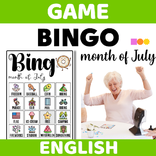 Bingo Game Month of July Theme - Low Prep Activity - Print and Go