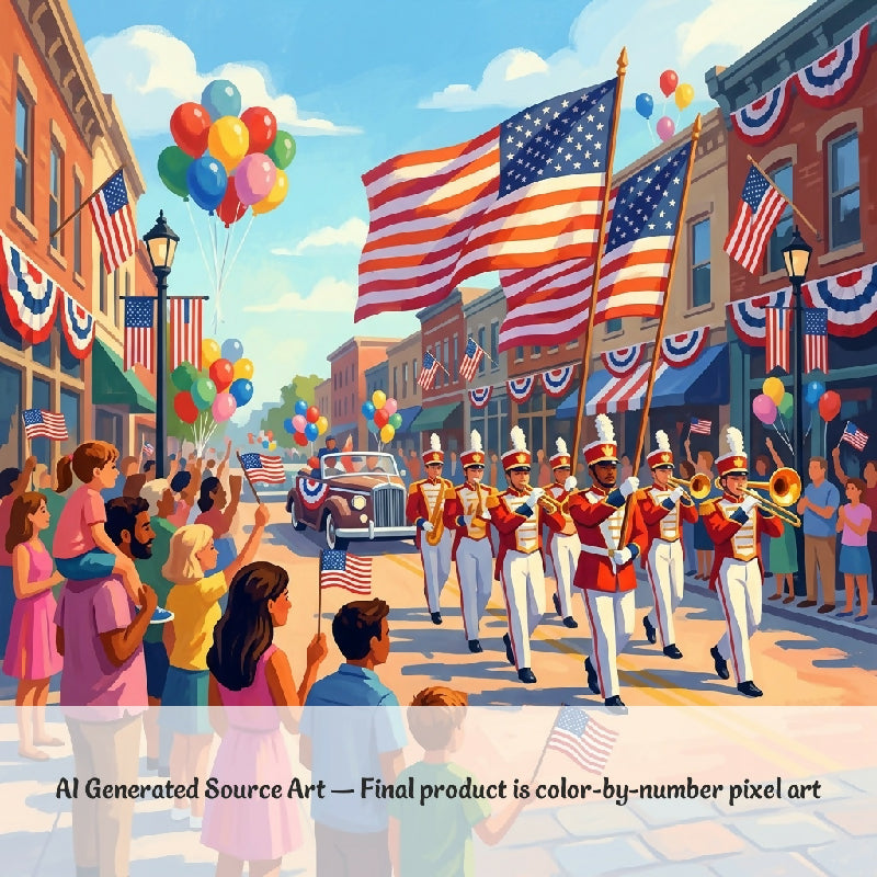 Fourth of July Parade Collaborative Color by Number | Giant Group Activity Poster | Patriotic Activity | Watercolor Style