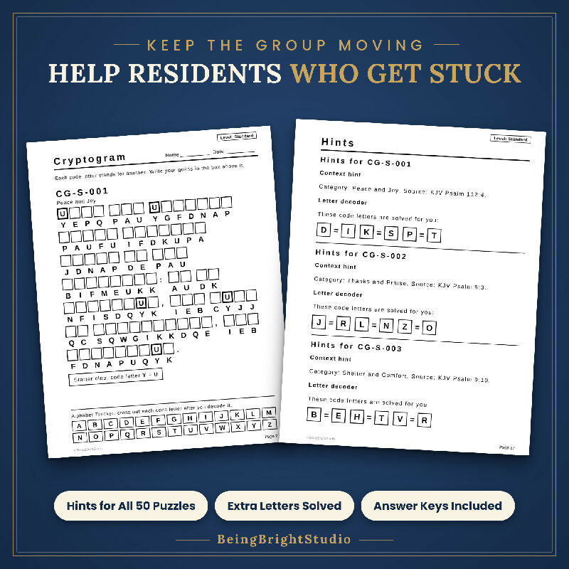 Winter Cryptogram Puzzles for Seniors | 50 Extra Large Print Pages | Activity Director Printable