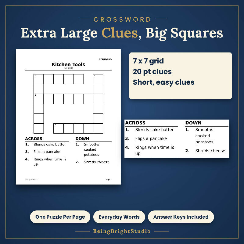 Extra Large Print Word Search & Crossword Activity Pack for Seniors, 100 Printable Puzzles, Facility Use License