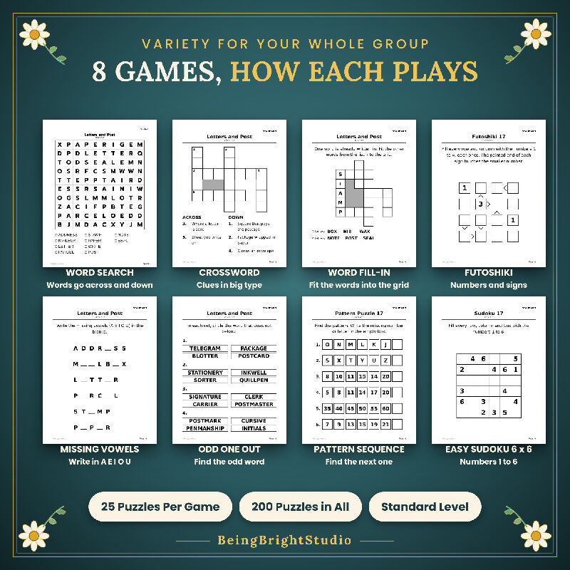 Good Old Days Brain Games for Seniors | 200 Extra Large Print Puzzles | Activity Director Pack