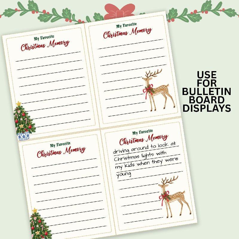 fillable My Favorite Christmas Memory writing cards for seniors to write and display their favorite Christmas holiday memories