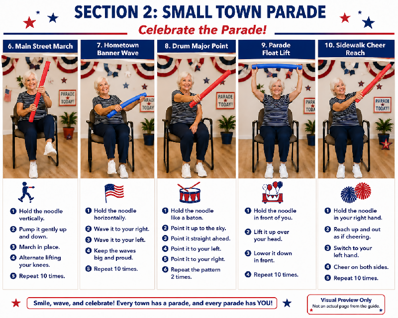 Red, White & Boom! Patriotic Pool Noodle Fitness Club for Seniors | July 4th & America 250 Activities