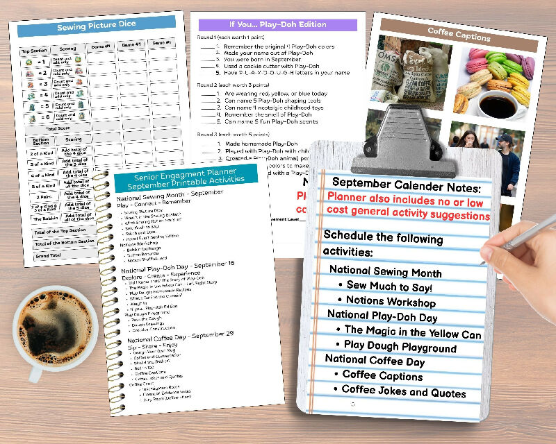 September September Activity Plans for Seniors | Done-for-You National Sewing Month, Play-Doh Day & Coffee Day Engagement Activities for Senior Living