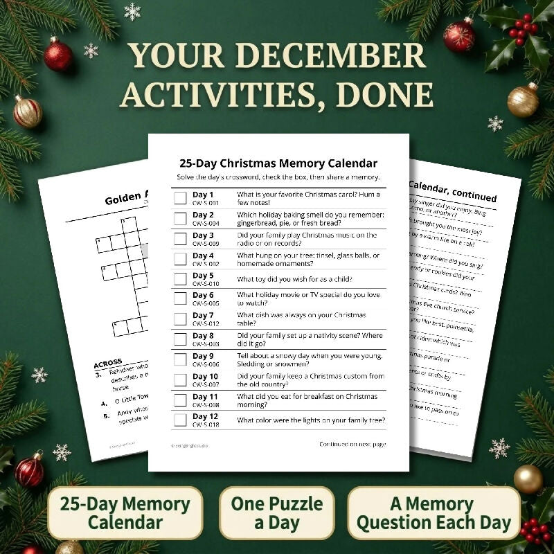 200 Large Print Christmas Crosswords for Seniors – Group Activity Set