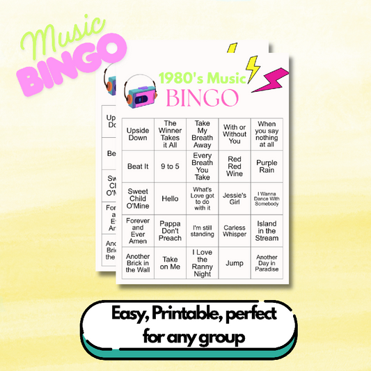 1980's music bingo printable game