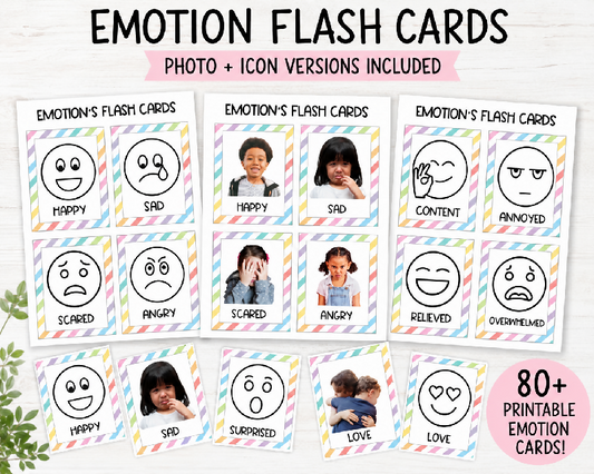 Emotion Flashcards 2 Versions, Photo Facial Expressions & Emotions Icon